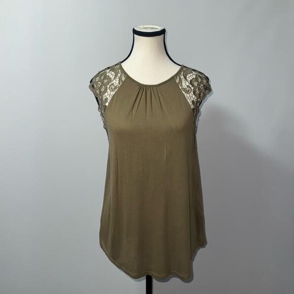 H&M Olive Green Lace Sleeve Top Women's Size Medium - Picture 1 of 5